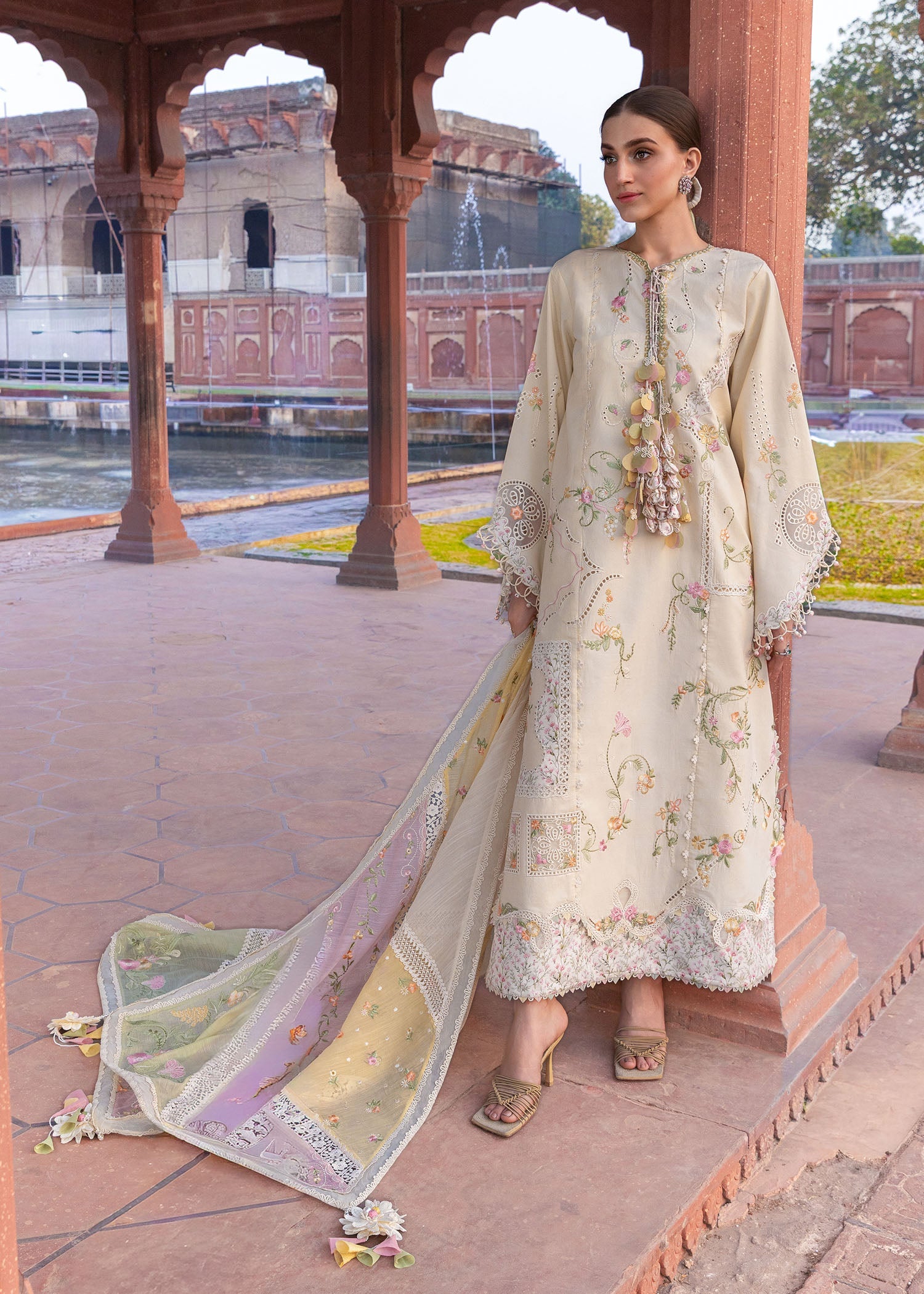 Crimson | Flow Lawn'26 | MANIFESTED MEADOWS - D7A - Festive Dress - available at Maria Faisal in UK and USA.