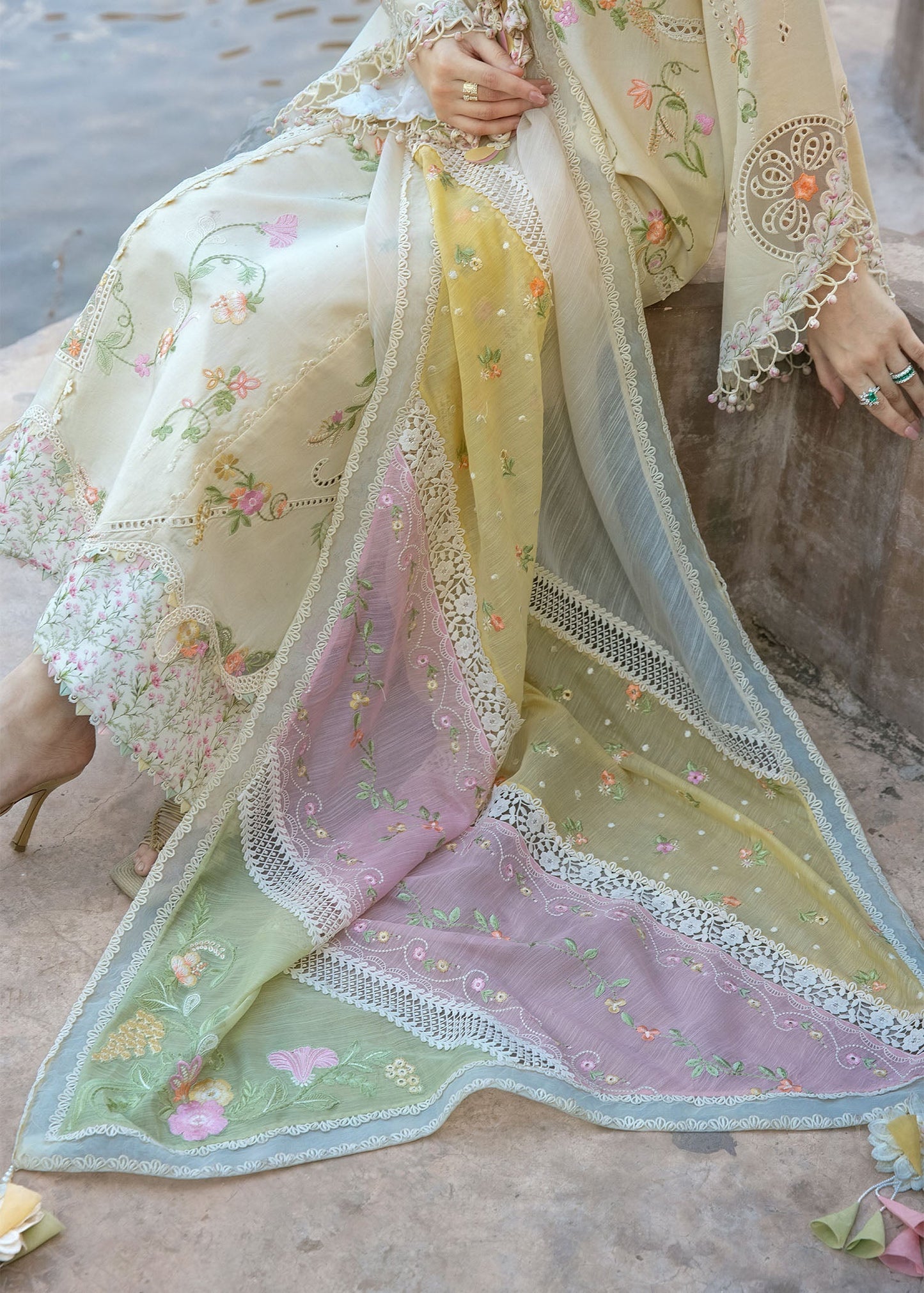 Crimson | Flow Lawn'26 | MANIFESTED MEADOWS - D7A - Festive Dress - available at Maria Faisal in UK and USA.
