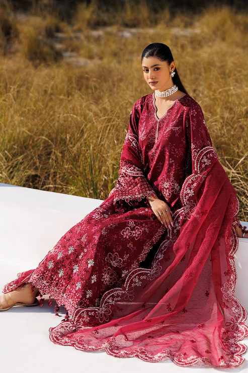 Emaan adeel | Sunlit Groove Luxury Lawn 26 | RADIANT ROSE - Luxury Dress - available at Maria Faisal in UK and USA.