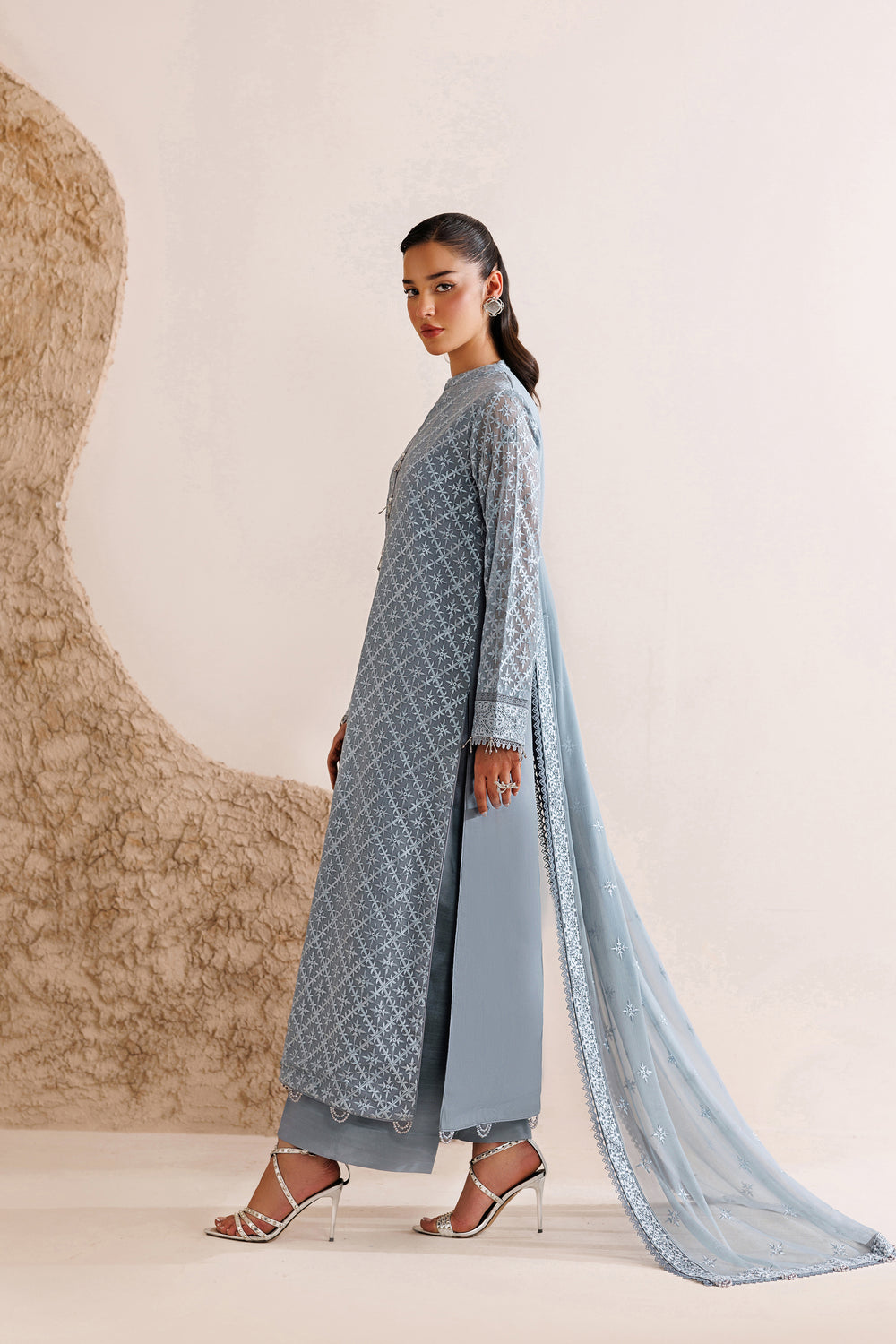 Farasha | Chiffon Threads 26 | PALE SLATE - Formal Dress - available at Maria Faisal in UK and USA.
