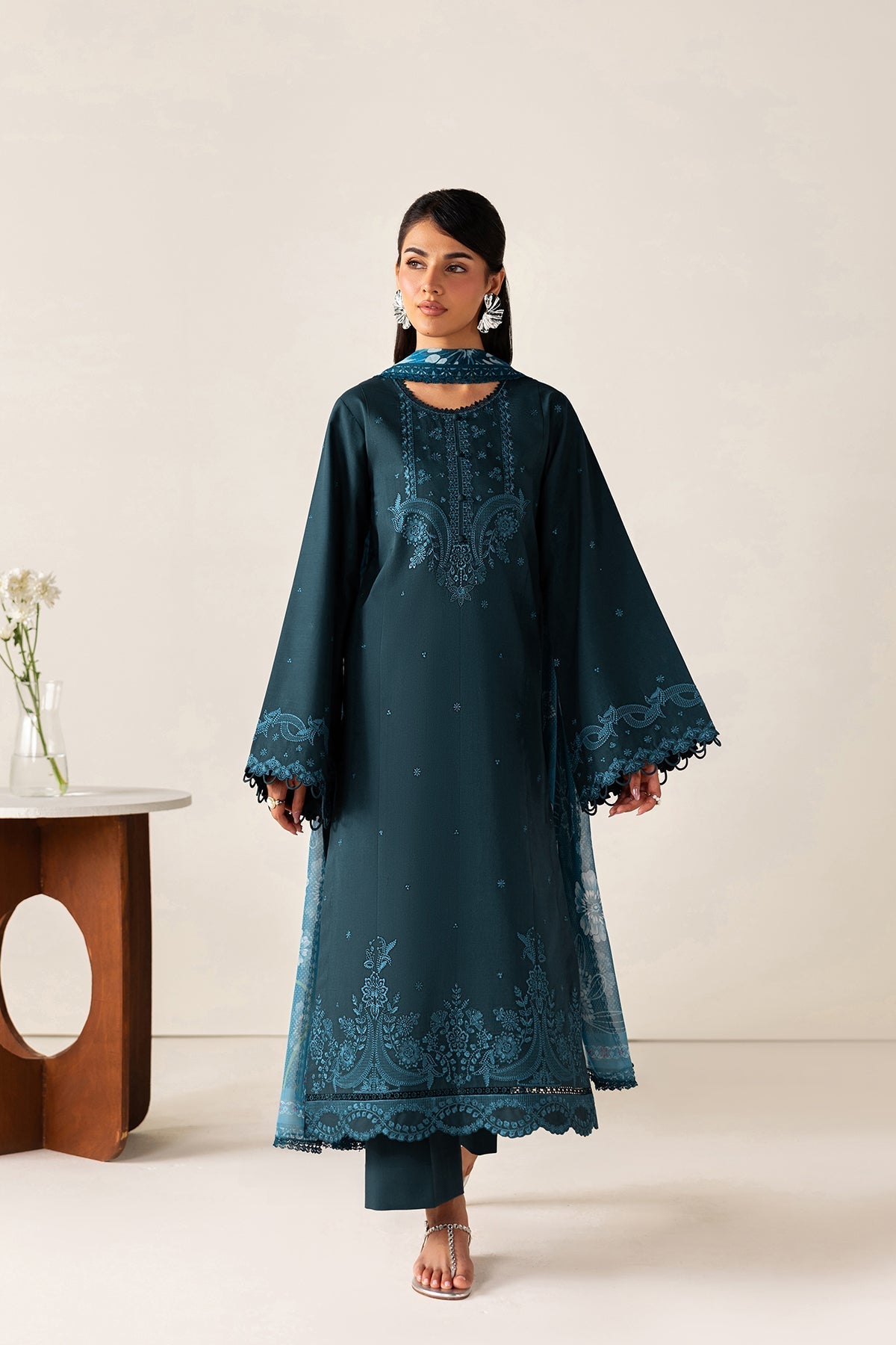 Farasha | Summer Melody 26 | Midnight Teal - Casual Dress - available at Maria Faisal in UK and USA.