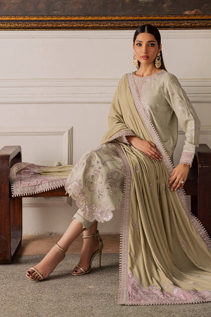 NE-203 – authentic Pakistani dress from the Exclusive Leather Peach collection for women in the UK