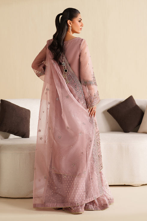 Lilac Embroidered Organza Long Shirt with Sharara - Naqshi | Feemora Organza Raw Silk | Ushna