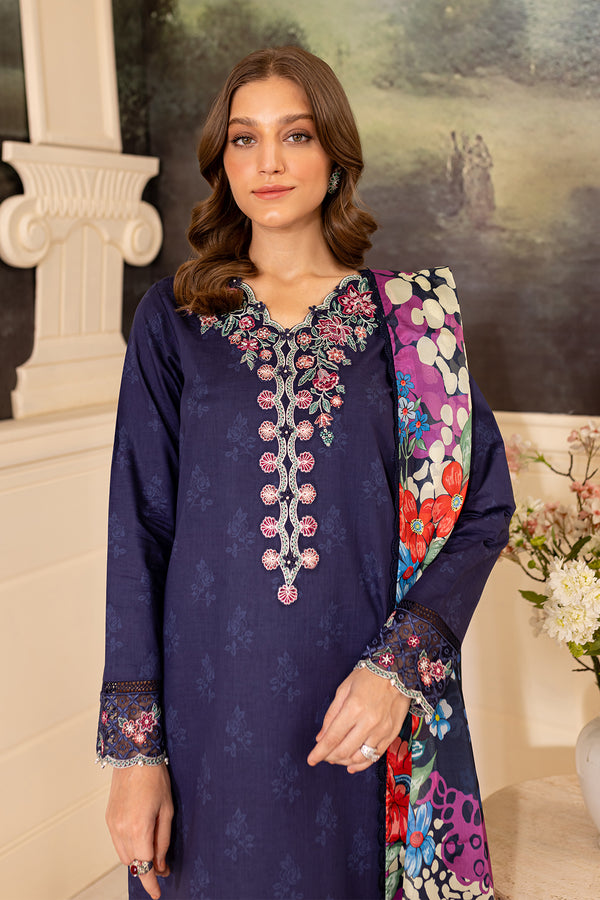 Farasha | Seraya Lawn 24 | INDIGO - Designer Dress with Intricate embroidery and embellishments. Shop elegent wedding dress at Maria Faisal.