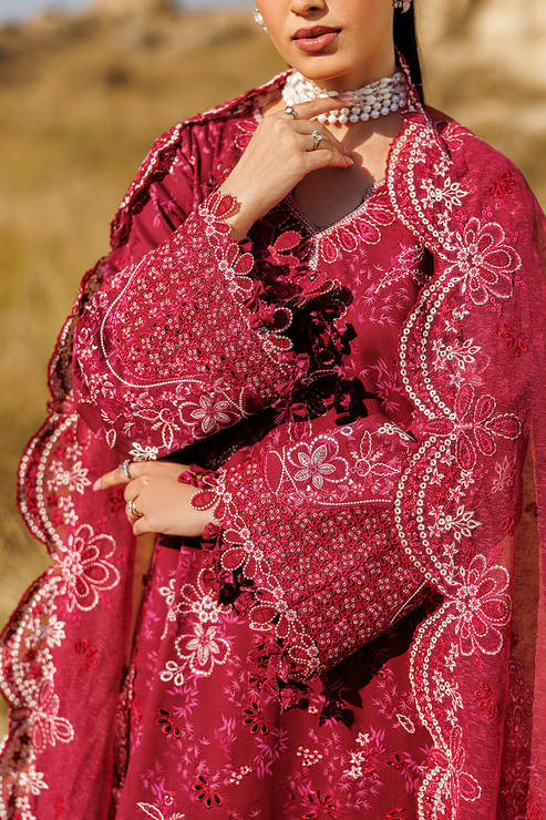 Emaan adeel | Sunlit Groove Luxury Lawn 26 | RADIANT ROSE - Luxury Dress - available at Maria Faisal in UK and USA.