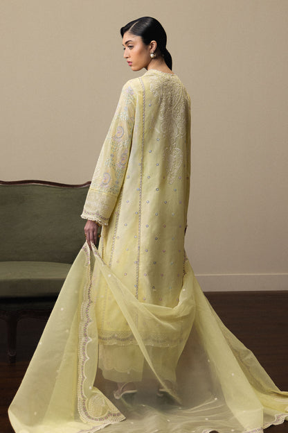  Model Wearing Lemon Yellow Pima Lawn Long Shirt - Zara Shahjahan | Satori 2026 | Hinata-D3 - Ladies Clothes - Maria Faisal