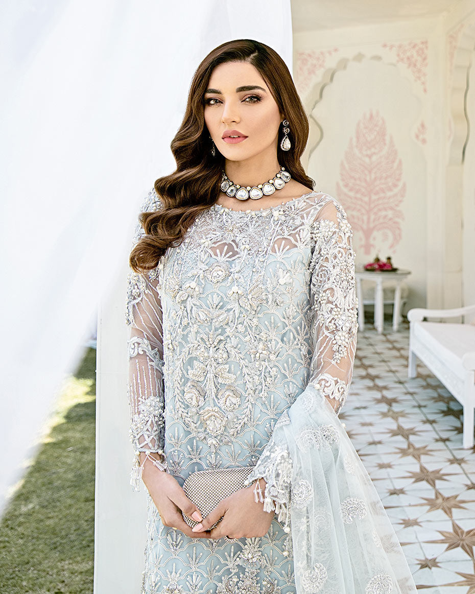 Gulaal | Wedding Formals | Avenir Embroidered Net 3-Piece Suit WS-01 - Designer Dress with Intricate embroidery and embellishments. Shop elegent wedding dress at Maria Faisal.