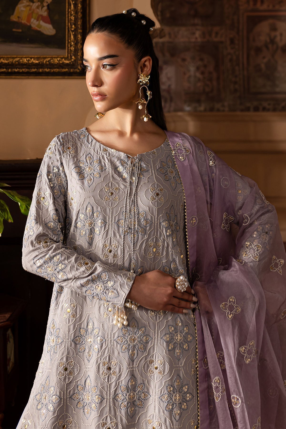 Nureh | Nur Mahal Formals | NE-142 - Designer Dress with Intricate embroidery and embellishments. Shop elegent wedding dress at Maria Faisal.