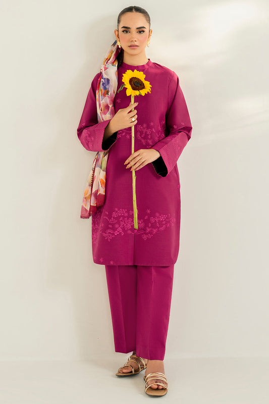 Farasha | Thread Lines Embroidered | Fuchsia Fern - Ladies Clothes - Maria Faisal