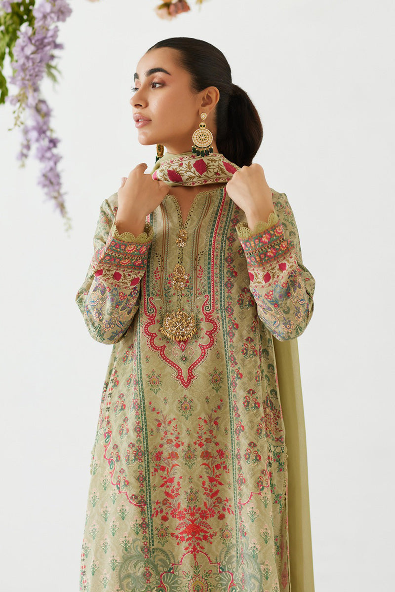 Mina Hasan | Signature Pret | Sage Sanguine - Luxury Dress - available at Maria Faisal in UK and USA.