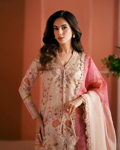 Faiza Saqlain | Roim Silk Edit | Nermin - Luxury Dress - available at Maria Faisal in UK and USA.