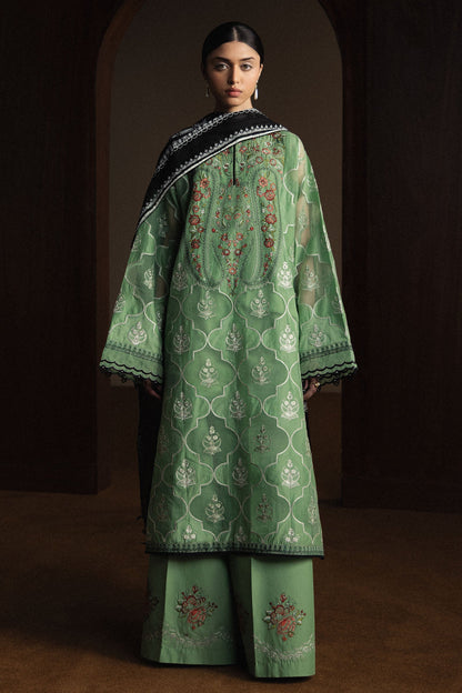  Model Wearing Pistachio Pima Lawn Long Shirt -  Zara Shahjahan | Satori 2026 | Midoriya-D6 - Ladies Clothes - Maria Faisal