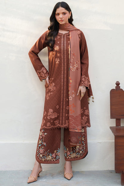 Farasha | Meline Premium Viscose 25 | Brown Clay - Luxury Dress - available at Maria Faisal in UK and USA.