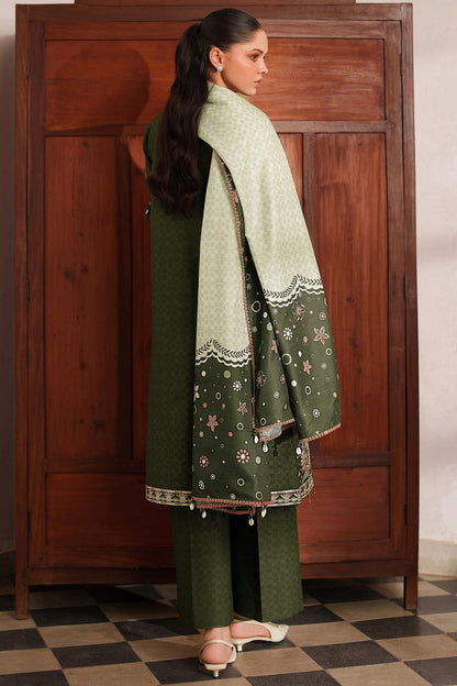 Farasha | Meline Premium Viscose 25 | Olive Drape - Luxury Dress - available at Maria Faisal in UK and USA.