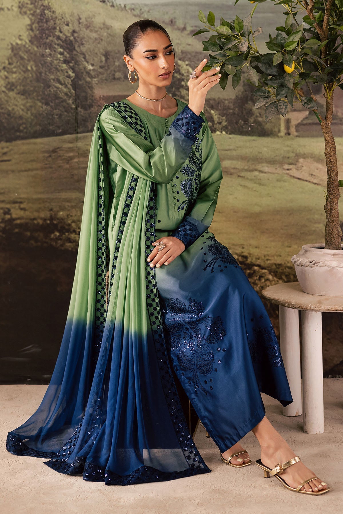 Nureh | Shades of Winter | NP-677 - Casual Dress - available at Maria Faisal in UK and USA.