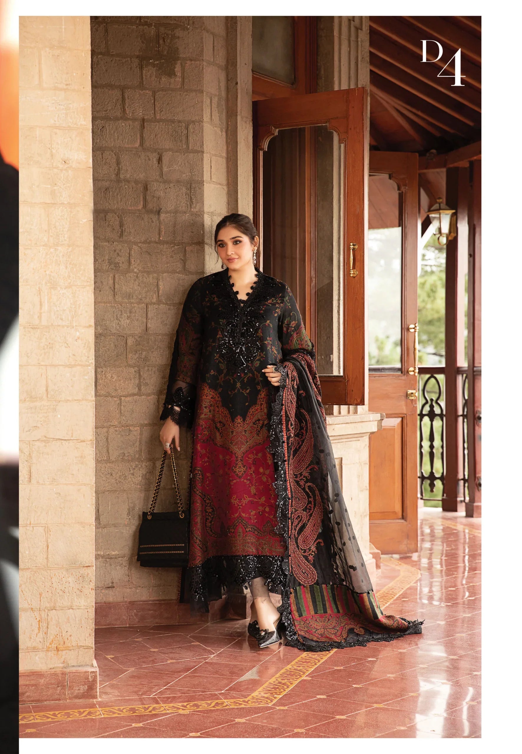 Maria B | Winter Shawl | 24-D4 - Luxury Dress - available at Maria Faisal in UK and USA.