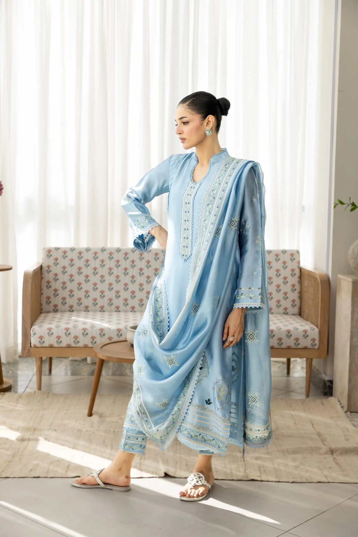 Wahaj M Khan | Sanam Luxe | Ice Bleu Sanam Sheesha - Luxury Dress - available at Maria Faisal in UK and USA.