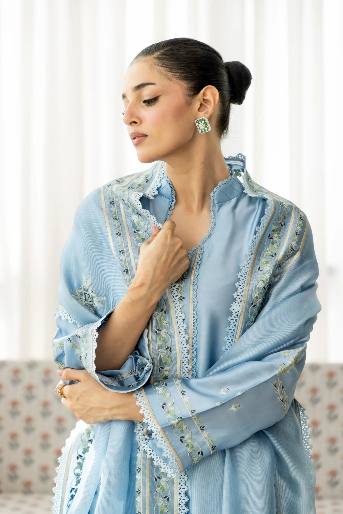 Wahaj M Khan | Sanam Luxe | Ice Bleu Sanam Sheesha - Luxury Dress - available at Maria Faisal in UK and USA.
