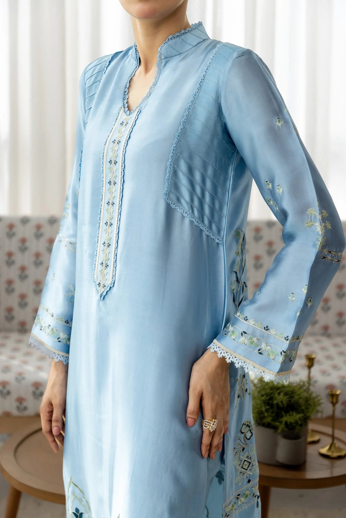 Wahaj M Khan | Sanam Luxe | Ice Bleu Sanam Sheesha - Luxury Dress - available at Maria Faisal in UK and USA.