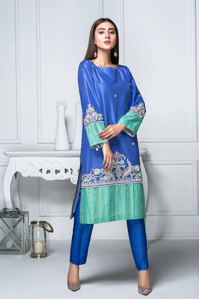 Hana | Eclectic Ready to Wear | Sapphire Twinkle - Designer Dress with Intricate embroidery and embellishments. Shop elegent wedding dress at Maria Faisal.