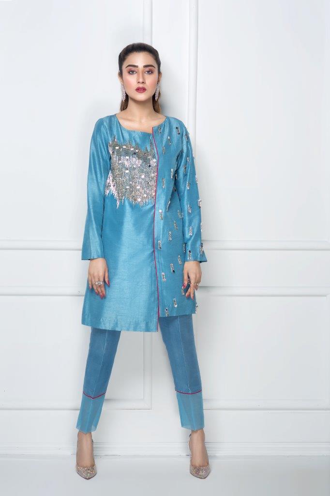 Hana | Eclectic Ready to Wear | Cerulian Spark - Designer Dress with Intricate embroidery and embellishments. Shop elegent wedding dress at Maria Faisal.