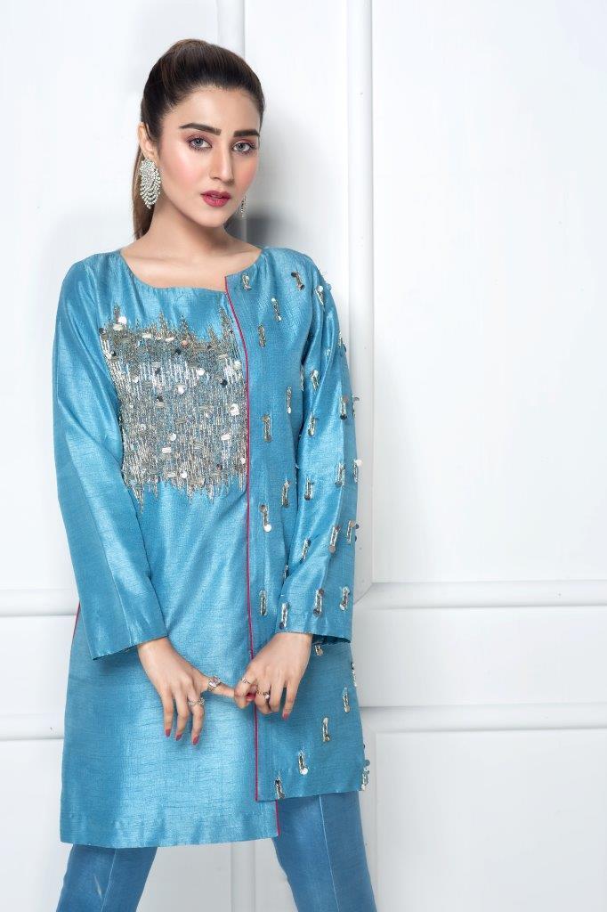 Hana | Eclectic Ready to Wear | Cerulian Spark - Designer Dress with Intricate embroidery and embellishments. Shop elegent wedding dress at Maria Faisal.