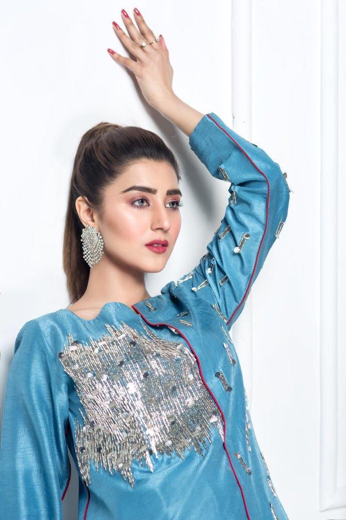Hana | Eclectic Ready to Wear | Cerulian Spark - Designer Dress with Intricate embroidery and embellishments. Shop elegent wedding dress at Maria Faisal.