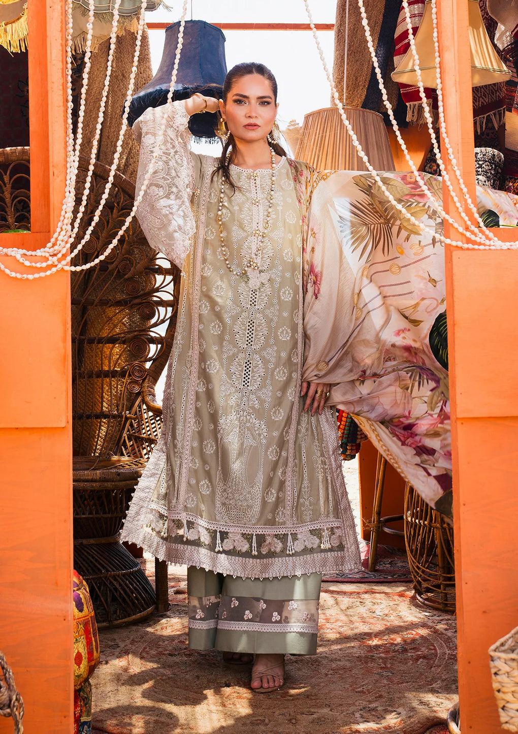 Elaf Premium | Hai Kuch Festive Lawn 24 | EHK-08 Pur Shokh - Designer Dress with Intricate embroidery and embellishments. Shop elegent wedding dress at Maria Faisal.