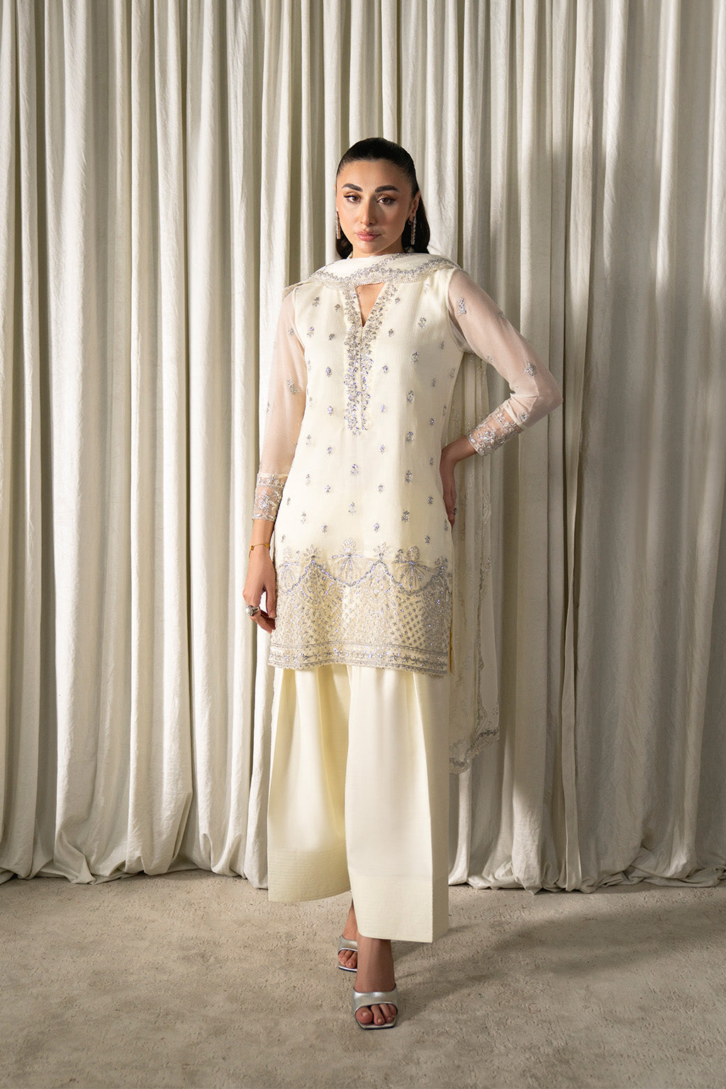Neeshay | Ready to Wear Chiffon | RTW-CHFN-06 White - Ladies Clothes - Maria Faisal