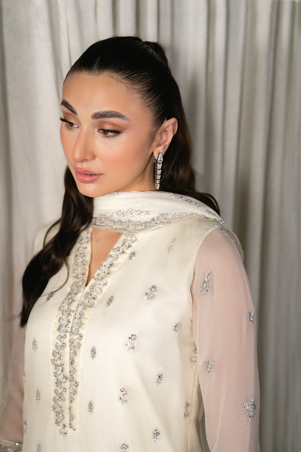 Neeshay | Ready to Wear Chiffon | RTW-CHFN-06 White - Ladies Clothes - Maria Faisal