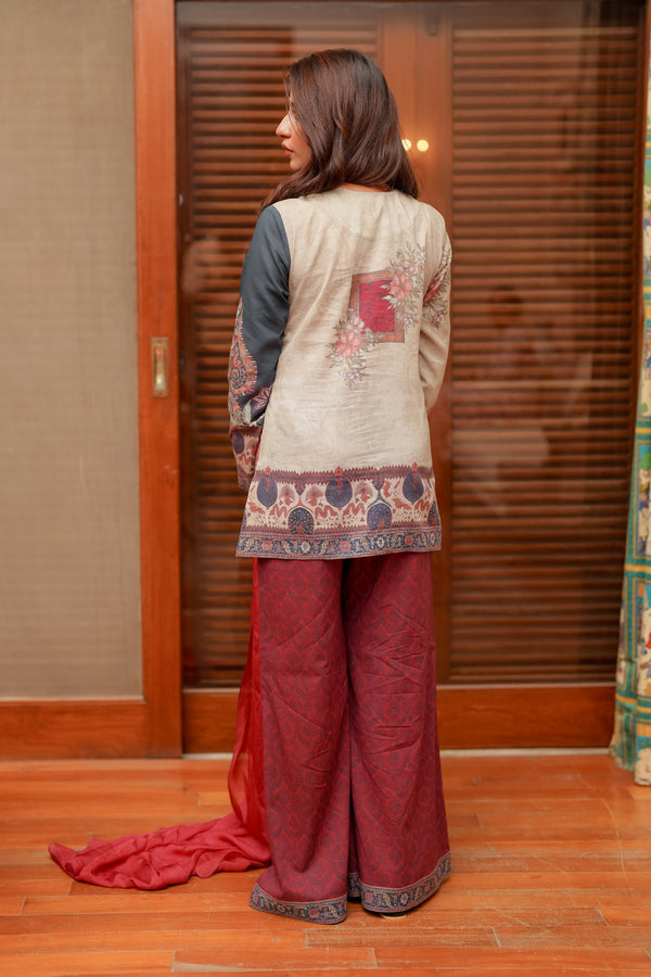 Shamaeel Ansari | Nazaakat Pret | Royal Crimson - Formal Dress - available at Maria Faisal in UK and USA.