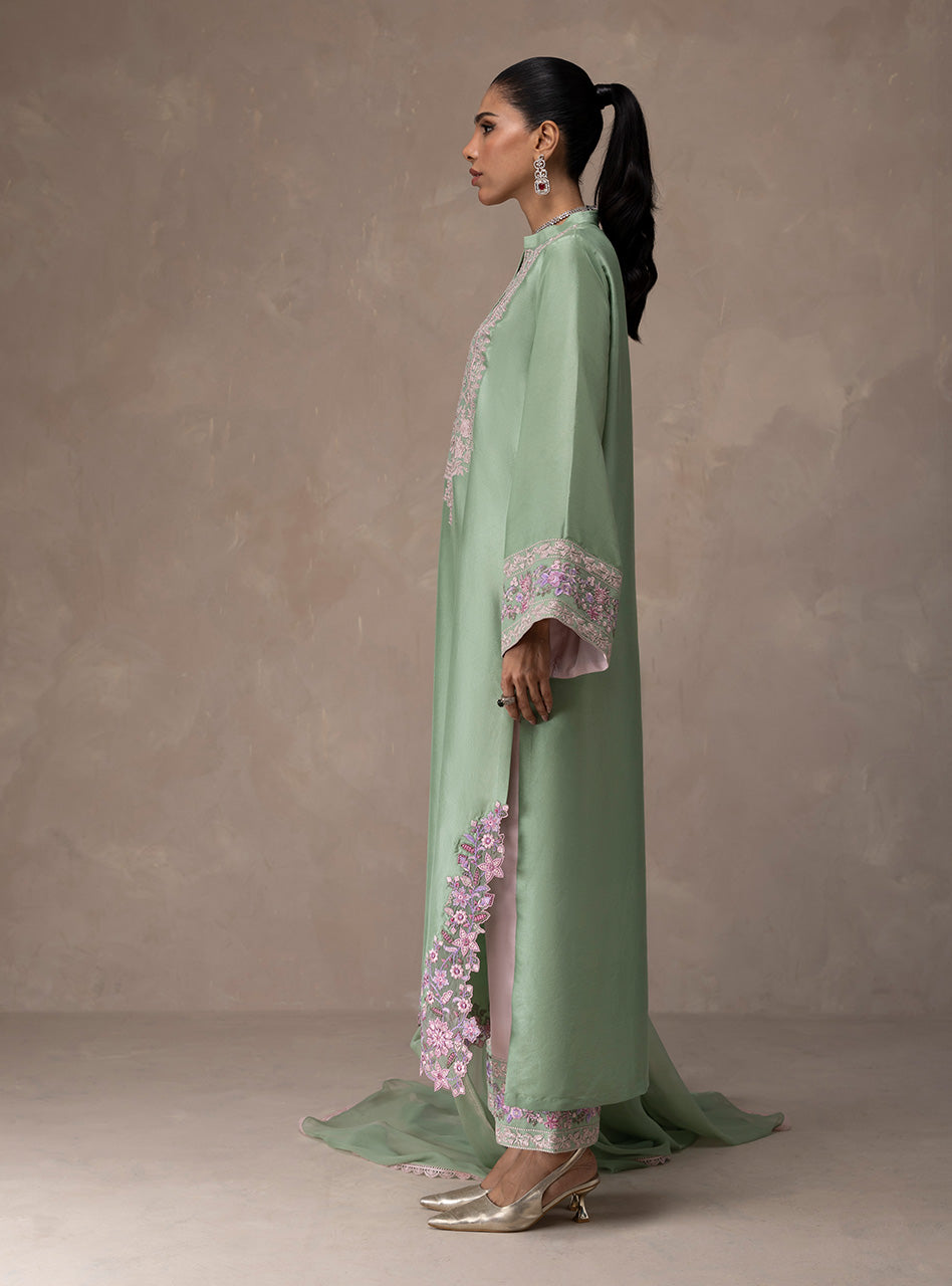 Zainab Chottani | Eid Edit 26 | Mint Bloom - Dress - available at Maria Faisal in UK and USA.