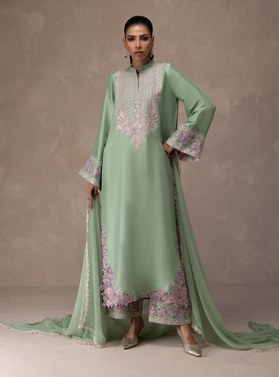 Zainab Chottani | Eid Edit 26 | Mint Bloom - Dress - available at Maria Faisal in UK and USA.