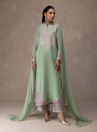 Zainab Chottani | Eid Edit 26 | Mint Bloom - Luxury Dress - available at Maria Faisal in UK and USA.