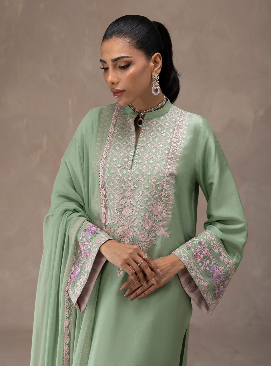 Zainab Chottani | Eid Edit 26 | Mint Bloom - Dress - available at Maria Faisal in UK and USA.
