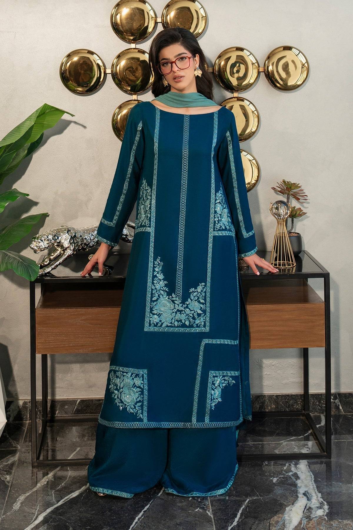 Fahad Hussayn | Lawn Banger | Midnight Teal by Maria Faisal - Registered Vendor of : Erum Khan - type : Ladies Clothes - 100% original wedding dresses