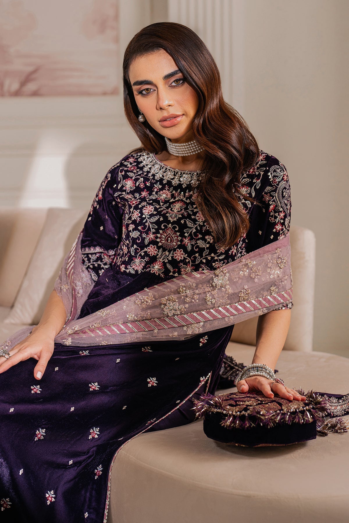 Baroque | Jahanara Luxury Velvet 24 | UF-750 - Designer Dress with Intricate embroidery and embellishments. Shop elegent wedding dress at Maria Faisal.