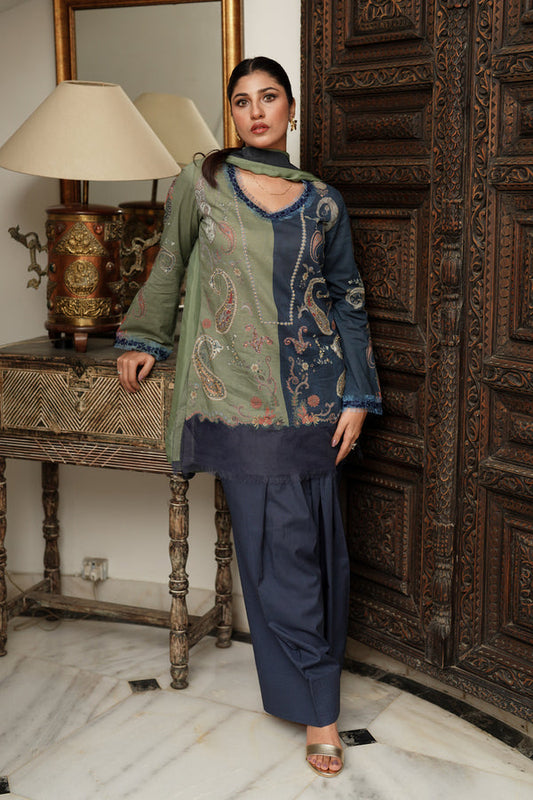 Shamaeel Ansari | Nazaakat Pret | Olive Muse - Formal Dress - available at Maria Faisal in UK and USA.