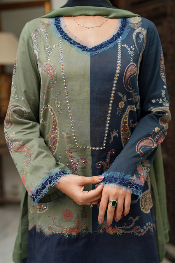 Shamaeel Ansari | Nazaakat Pret | Olive Muse - Formal Dress - available at Maria Faisal in UK and USA.