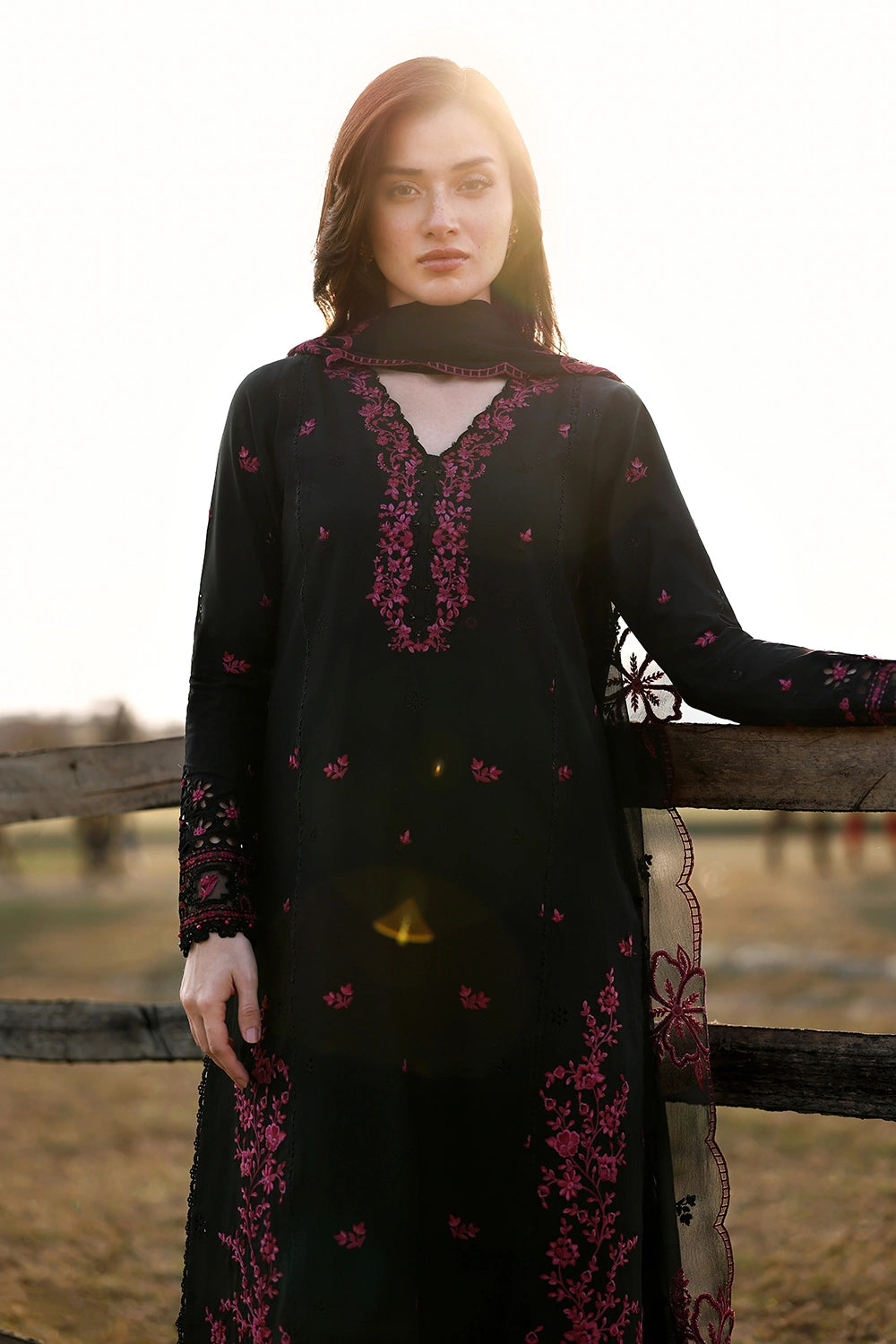 Azure | Luxury Lawn 26 | Black Cherry - Dress - available at Maria Faisal in UK and USA.