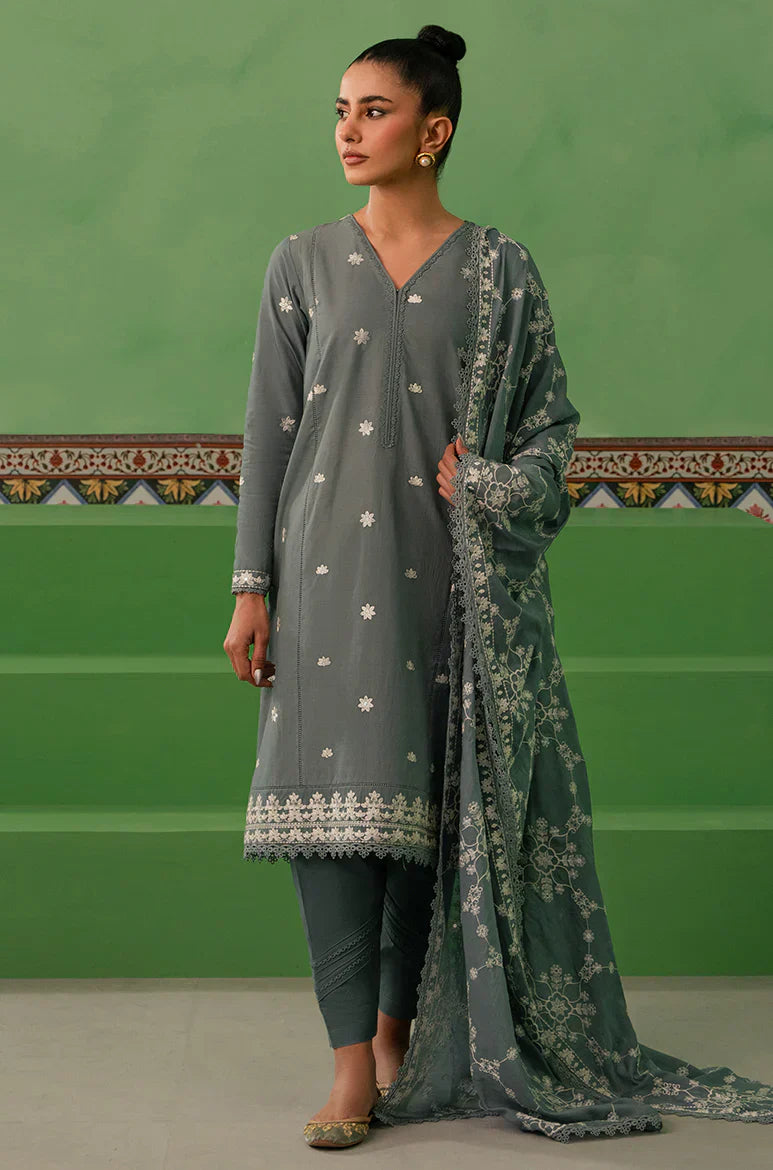 Cross Stitch | Mahiri Embroidered Collection | DUSTY GRANITE - Ladies Clothes - Maria Faisal