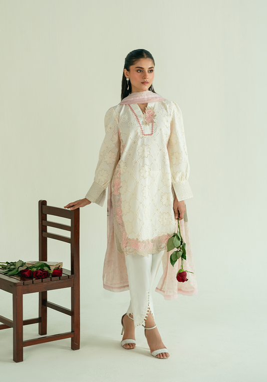 Zarqash | Whispers of Summer | IVORY POISE - Casual Dress - available at Maria Faisal in UK and USA.