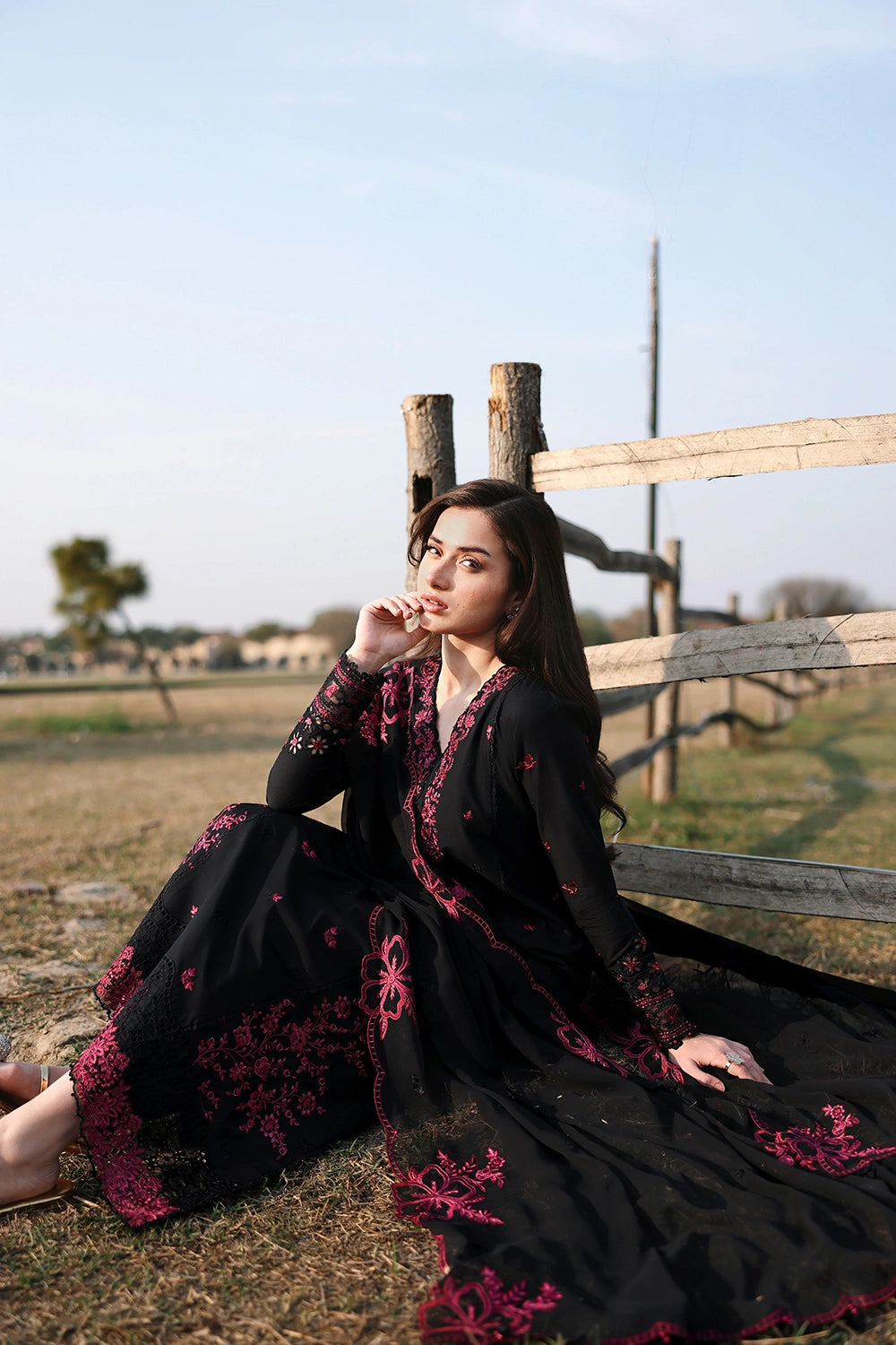 Azure | Luxury Lawn 26 | Black Cherry - Dress - available at Maria Faisal in UK and USA.