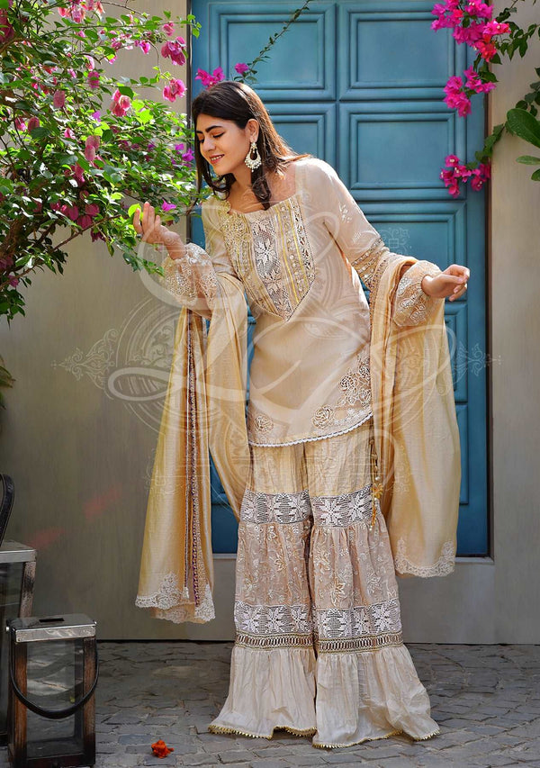 Layla Chatoor | Luxury Pret | Beige Tunic - Luxury Dress - available at Maria Faisal in UK and USA.