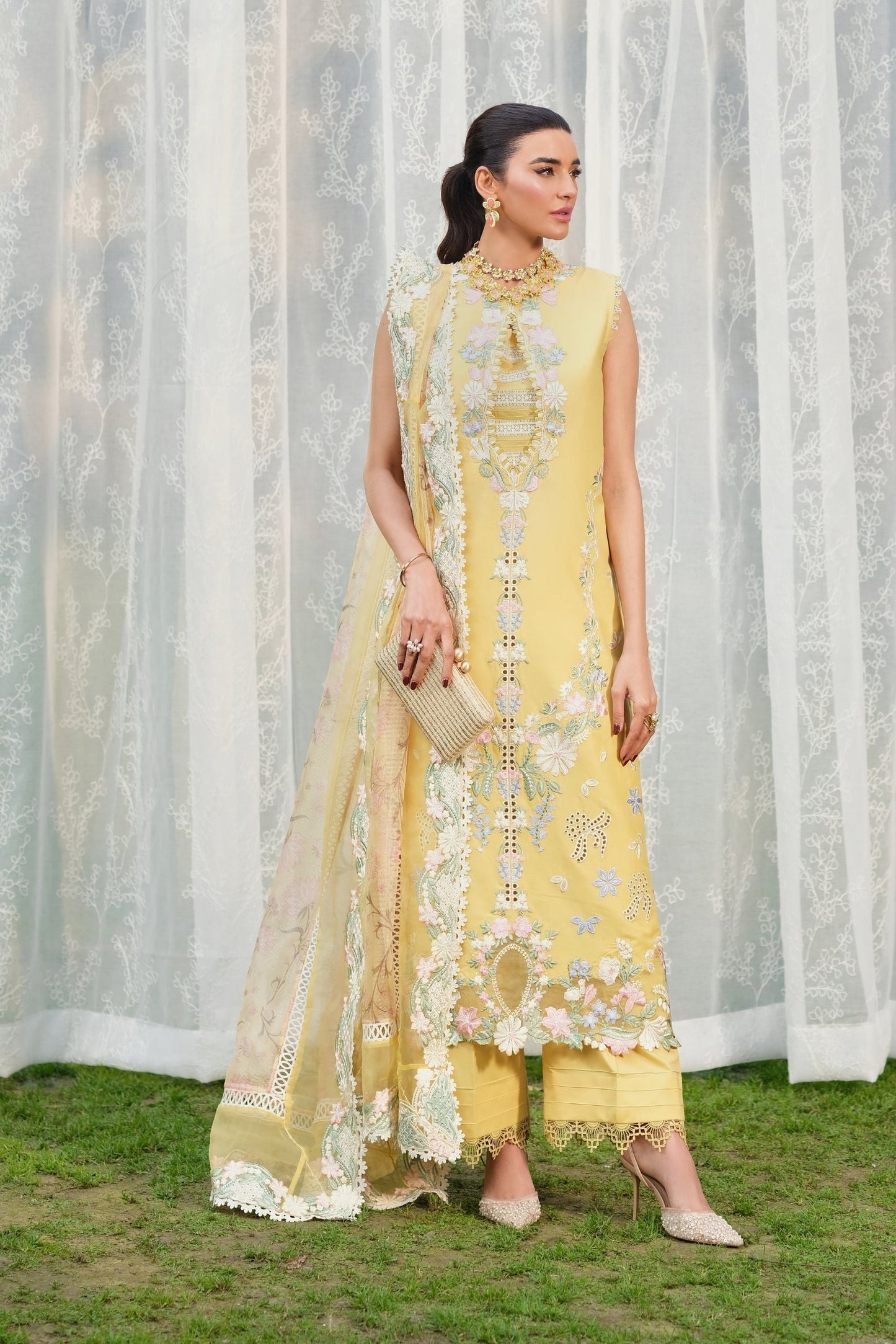Maryam Hussain | Luxury Lawn 26 | Sunflower - Luxury Dress - available at Maria Faisal in UK and USA.