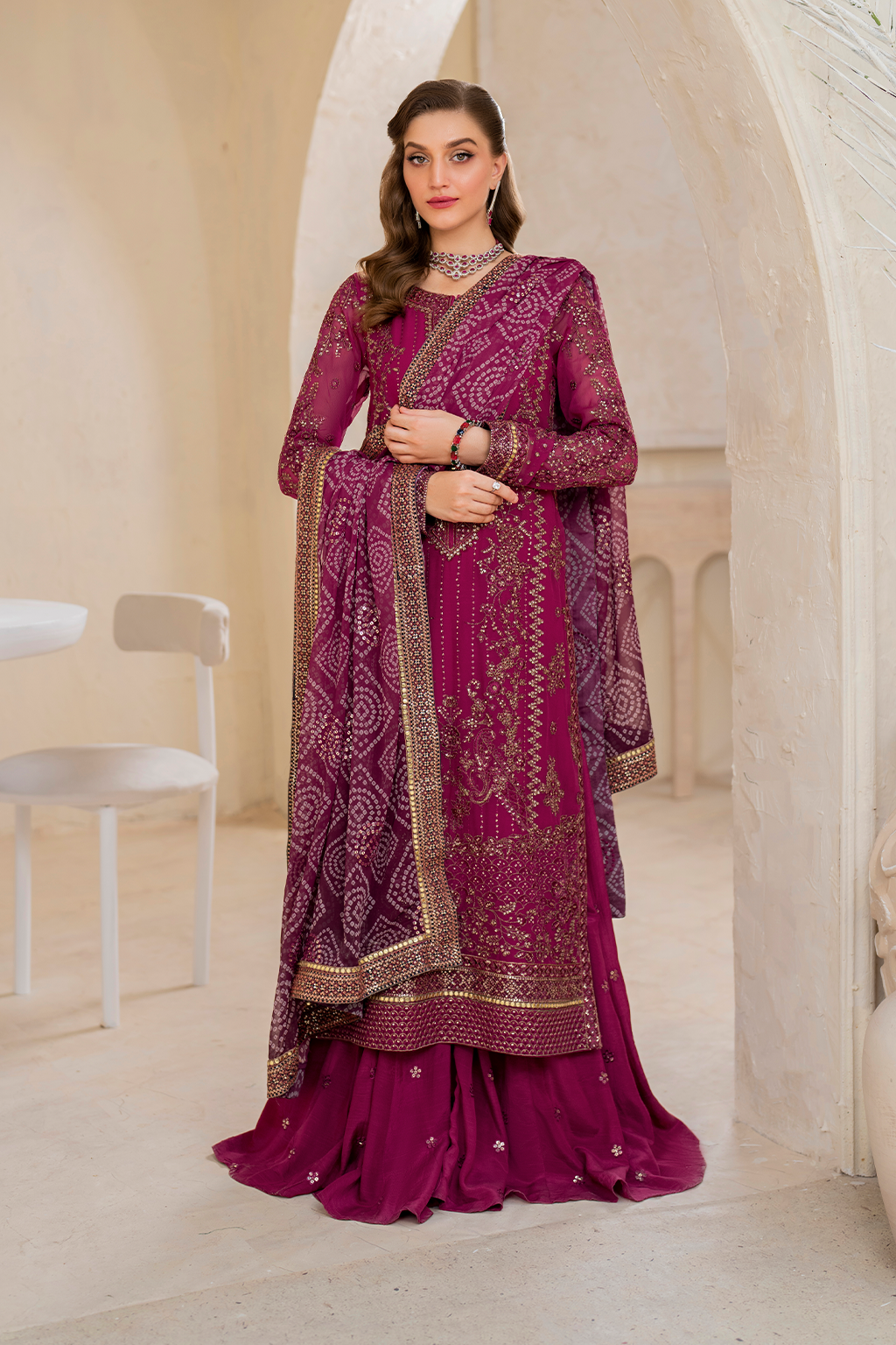 Iznik | Chinnon Chiffon | CC-45 Embroidered Chiffon - Ladies Clothes - Maria Faisal