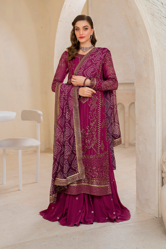 Iznik | Chinnon Chiffon | CC-45 Embroidered Chiffon - Ladies Clothes - Maria Faisal