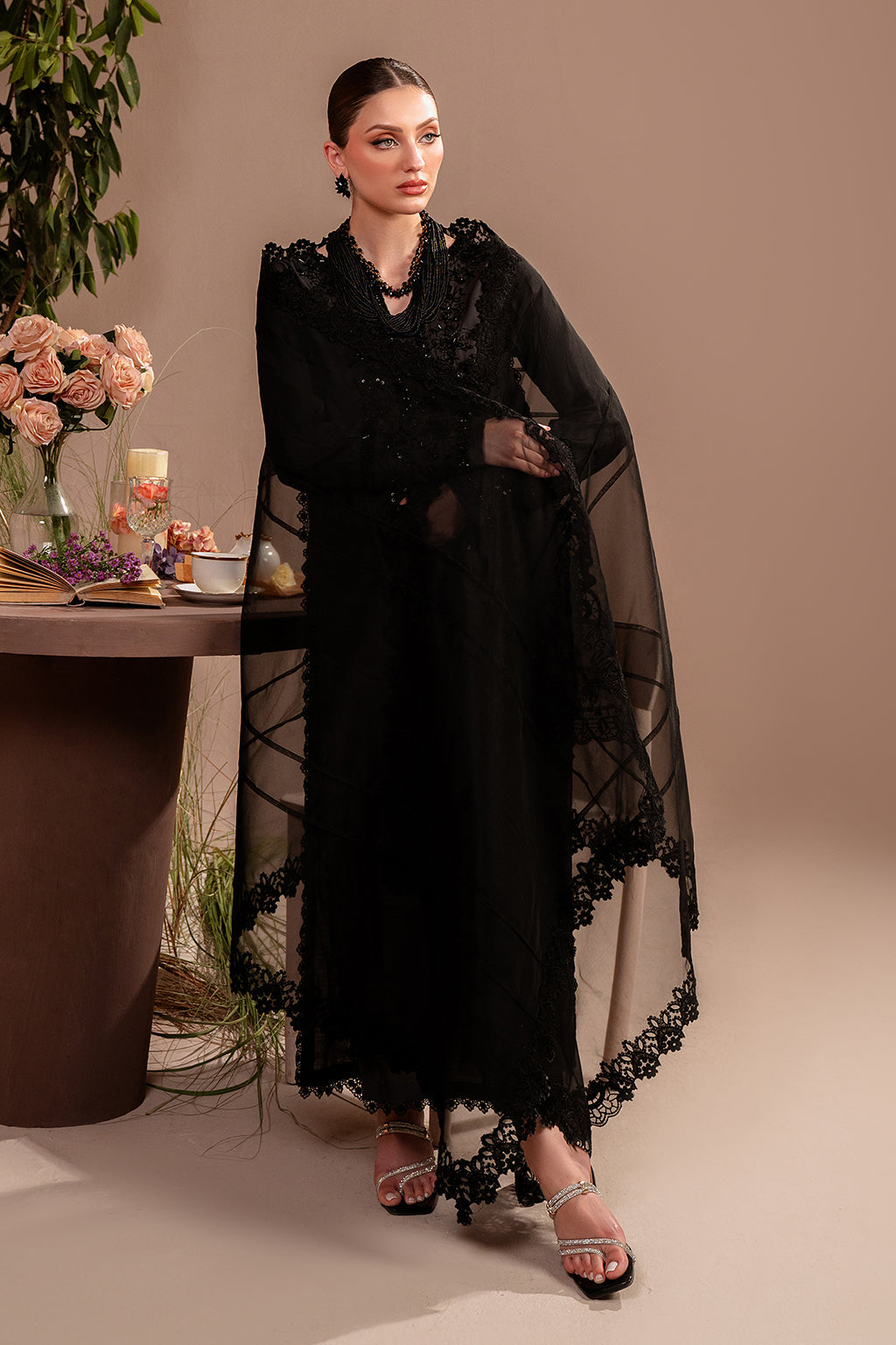 Black Silk and Chiffon Suit | Vanya BG-04