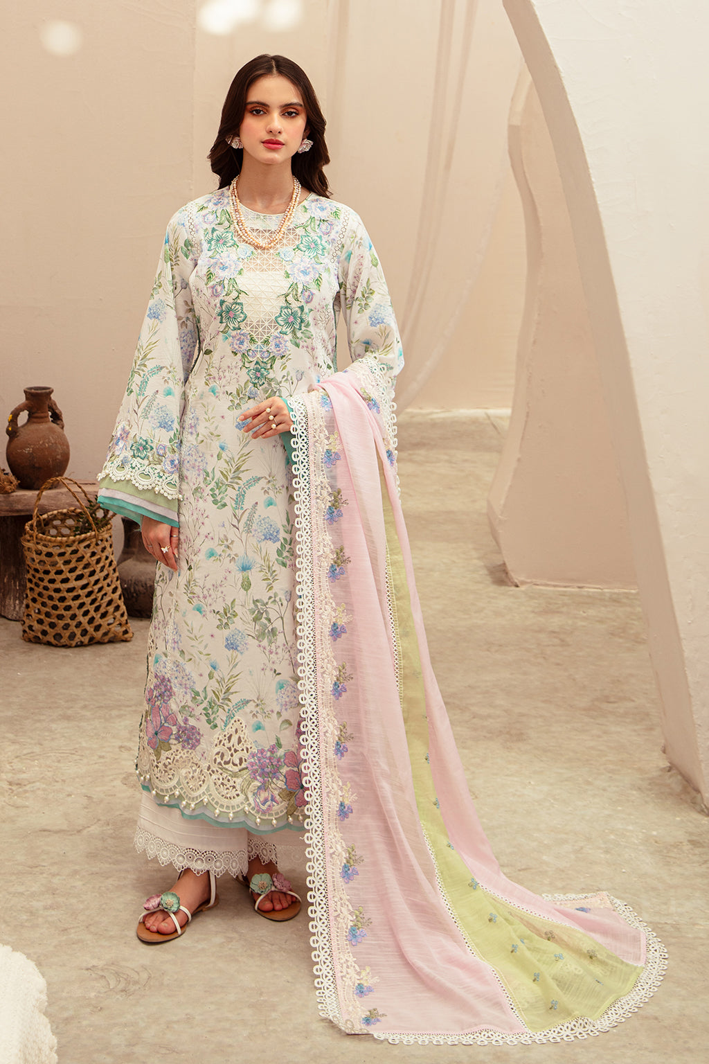 AJR Couture | Alif Affordable Lawn 24 | GLEAM - Designer Dress with Intricate embroidery and embellishments. Shop elegent wedding dress at Maria Faisal.