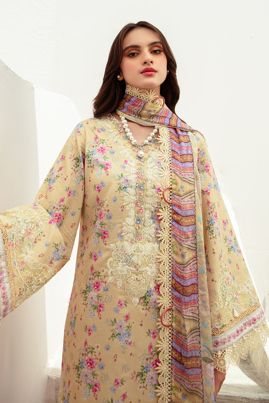 AJR Couture | Alif Affordable Lawn 24 | SUNNY DELIGHT - Designer Dress with Intricate embroidery and embellishments. Shop elegent wedding dress at Maria Faisal.